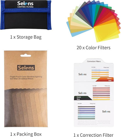 Selens 20 Pieces Universal Gels Lighting Filter Kit for Camcorder LED Video Light, 3.74” x 2.56” Transparent Color Correction Lighting Film Plastic Sheets