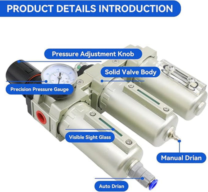 3/4" NPT Industrial Grade 3 Stage Air Drying System, Air Compressor Water Separator System Filter Oil Water Separator Dryer for Plasma Cutter and Paint Spray,Auto Drain