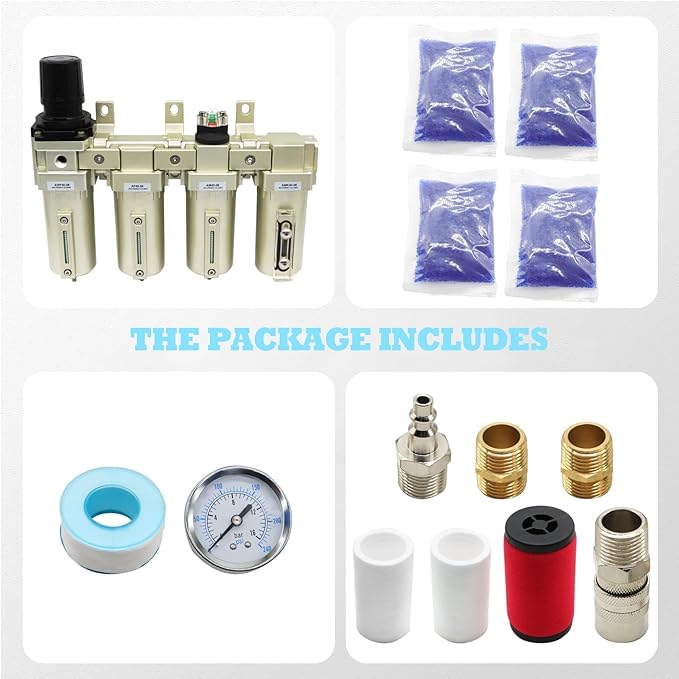 3/4" NPT Industrial Grade 4 Stage Gas Drying System, Coalescing Filter, Desiccant Dryer, Auto Drain, Compatible with Paint Spray, Plasma Cutter (Manual Version,3/4" NPT)