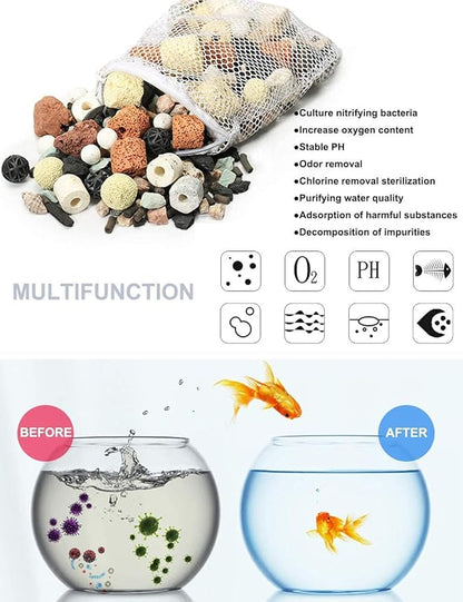 GOLDEAL Bio Balls Ceramic Rings Set, Aquarium Biological Filter Media with Mesh Bag for Fish Tank and Pond, Fish Tank Filter, Decorations, Accessories (5Packs,5.5lbs)