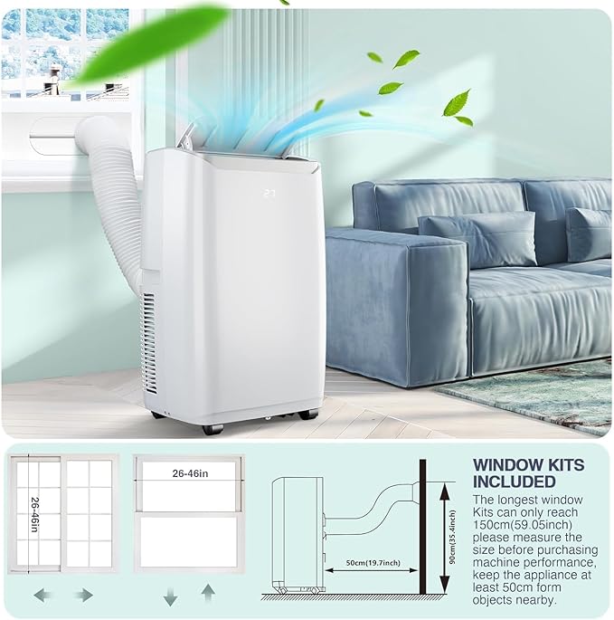 Portable Air Conditioners, 12000 BTU Portable AC for Rooms Up to 550 Sq.Ft. 3-In-1 AC with Fast Cooling, Dehumidifier & Three Speed Fan, 24H Timer/Remote Control/Ultra Quiet for Bedroom, White