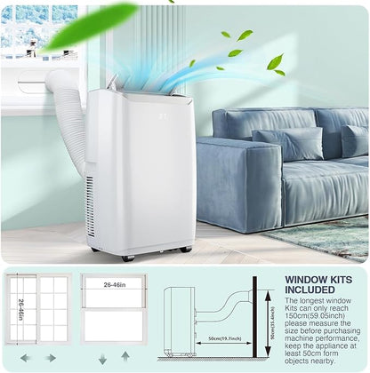 Portable Air Conditioners, 12000 BTU Portable AC for Rooms Up to 550 Sq.Ft. 3-In-1 AC with Fast Cooling, Dehumidifier & Three Speed Fan, 24H Timer/Remote Control/Ultra Quiet for Bedroom, White