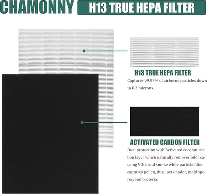 D360 True HEPA Replacement Filter D3, Compatible with D360 Air Purifier, Compare to D3 Filter, Item Number 1712-0101-02,2 H13 True HEPA Filters + 8 Activated Carbon Pre-Filters