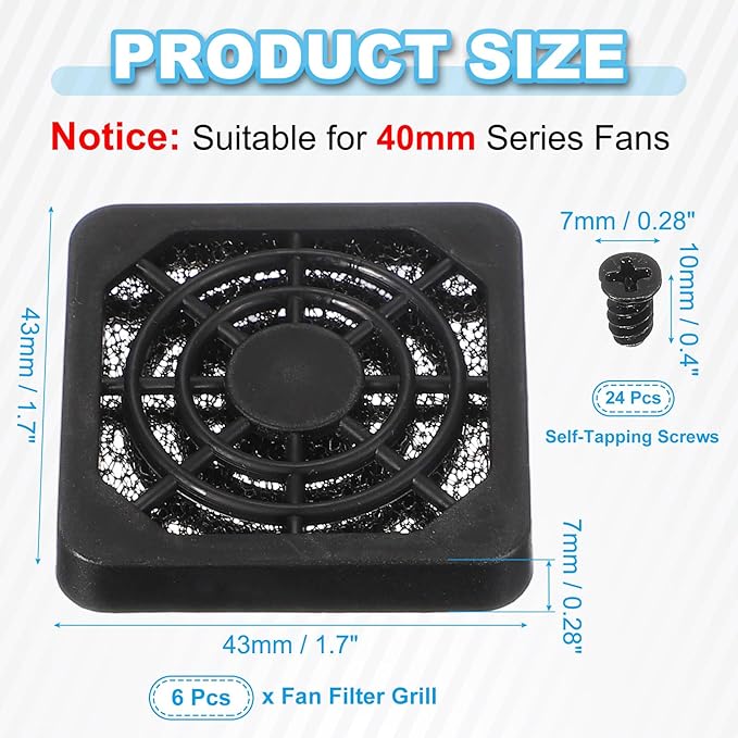 PATIKIL 40mm Fan Filter Grill, 6 Pcs Plastic Ventilation Dustproof Grill Covers Cooling Ventilator with Screws for Industry Workshop Computer Case Refrigerators Air Conditioning, Black