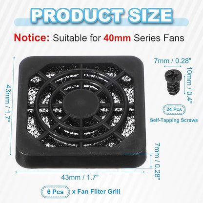 PATIKIL 40mm Fan Filter Grill, 6 Pcs Plastic Ventilation Dustproof Grill Covers Cooling Ventilator with Screws for Industry Workshop Computer Case Refrigerators Air Conditioning, Black