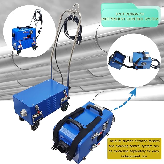 TECHTONGDA Air Duct Cleaning Machine for Fresh Air Pipe Cleaning & Suction, Rotary Brush Duct Pipe Cleaner Machine with Transformer 110V/220V, Dust Blowing Function, Applicable Diameter 1.97"-7.87"