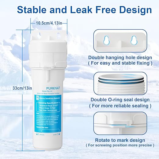Under Sink Water Filter System - Under Counter Water Filter for Kitchen Faucet,Refrigerator and Ice Maker,10" Replacement Filter(Lower Cost),Highly Effective Reduces Rust,Sand,Chlorine,Bad Taste&Odor