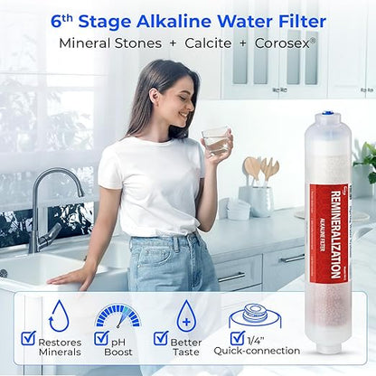 iSpring F10KU NSF Certified 1-Year Replacement Filter Set for 7-Stage RO Water Filtration Systems, Includes Alkaline Mineral & UV Filters, 10 Pieces, No RO Membrane