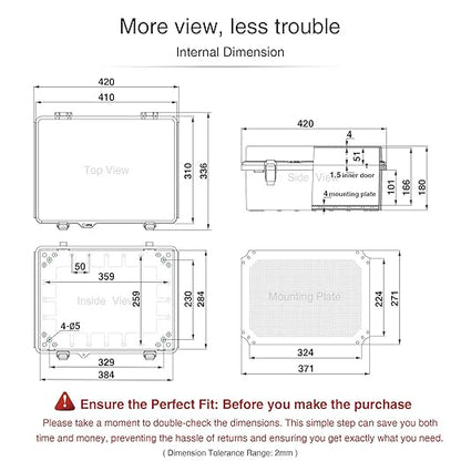 QILIPSU Waterproof Junction Box IP67 Outdoor Plastic Electrical Project Enclosure Weatherproof with Inner Door, Mounting Plate, Wall Brackets, Hinged Grey Cover 16.1"x12.2"x7.1" -D