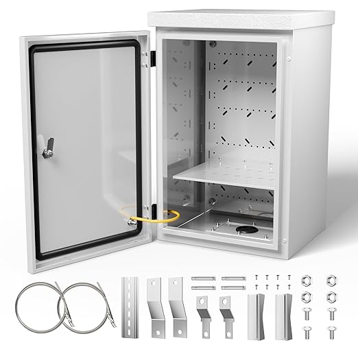 Steel Electrical Box, 20"x12"x10" Steel Enclosure, IP67 Waterproof & Rust-Resistant, Outdoor/Indoor Electrical Junction Box with Mounting Plate for Wall/Pole Mount
