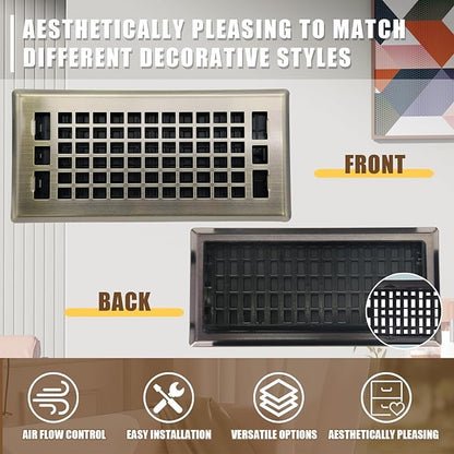 Floor Air Vent 4X10 Inch Heavy Duty Walkable Steel Floor Register Bronze Color Floor Vent Grilles Ease Adjust Decorative Floor Vent