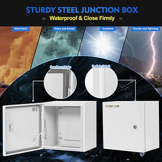 Outdoor Electrical Junction Box, 12 x 12 x8'' NEMA 4X Enclosure Box, Wall Mounted IP66 Waterproof & Dustproof Lockable Metal Junction Box