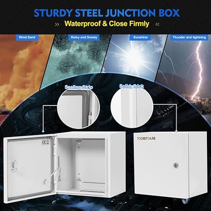 Outdoor Electrical Box, Steel Junction Box 12 x 12 x 8'', NEMA 4X Electrical Enclosure Box IP66 Waterproof & Dustproof, Universal Electrical Project Box with Lock & Mounting Plate