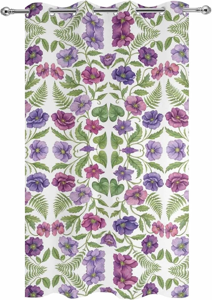 Flowers Outdoor Curtains for Patio Summer Floral Pastoral Farmhouse Plant Waterproof Outside Curtains with Grommet Top Weatherproof Curtain for Cabana Pergola Gazebo, 1 Panel, 54" W x 108" L