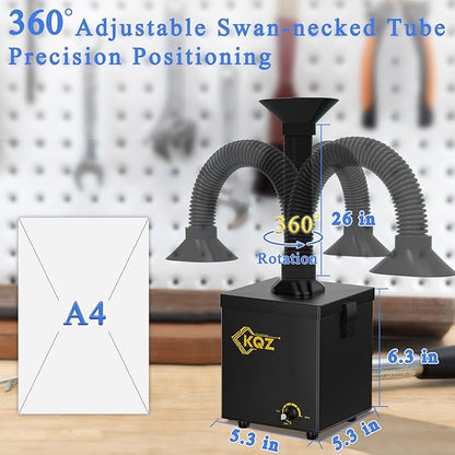 KQZ-B1 Solder Fume Extractor, 168m³/h Strong Suction Smoke Extractor, 5*Thick Pre-Filter+H13 HEPA Soldering Fume Extractor, 99.99% Purification Smoke Absorber for Welding Soldering 3D Printing Black