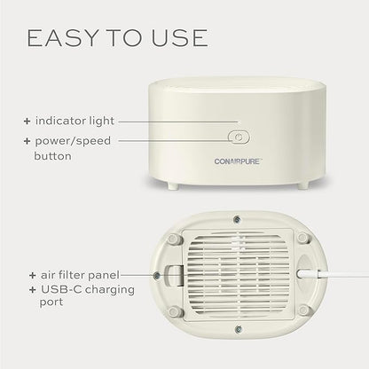 Conair Portable Small Air Purifier, Rechargeable Corded/Cordless, HEPA Air Filter, Allergy Relief, Dust, Pollen, Odor Control, Bedroom, Dorm Room, Small Room