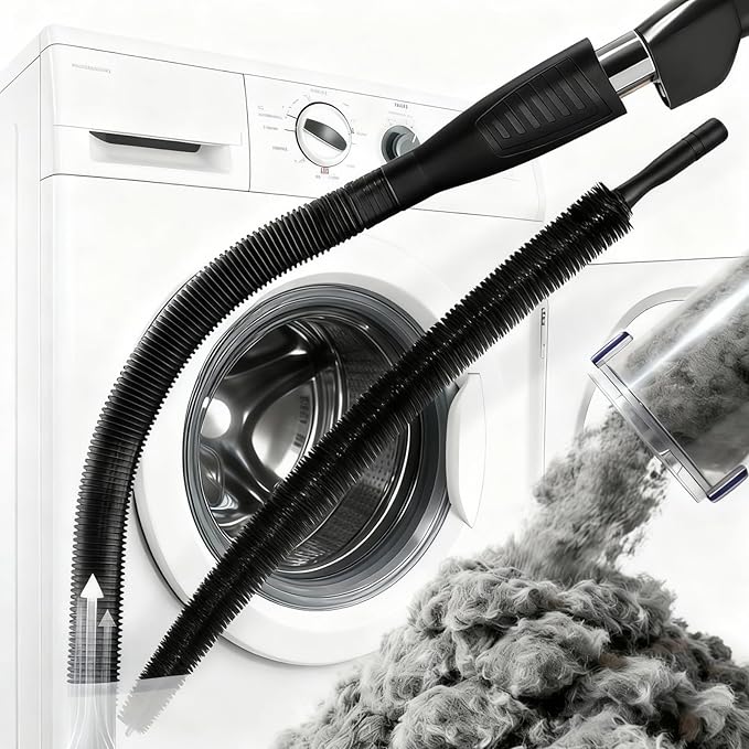 Dryer Vent Cleaner Kit - Universal Vacuum Hose Attachment & Lint Brush, Effectively Clean Clogged Dryer Ducts, Fit Most Vacuums for Dryer, Refrigerator Coils & Behind Appliances (Black)