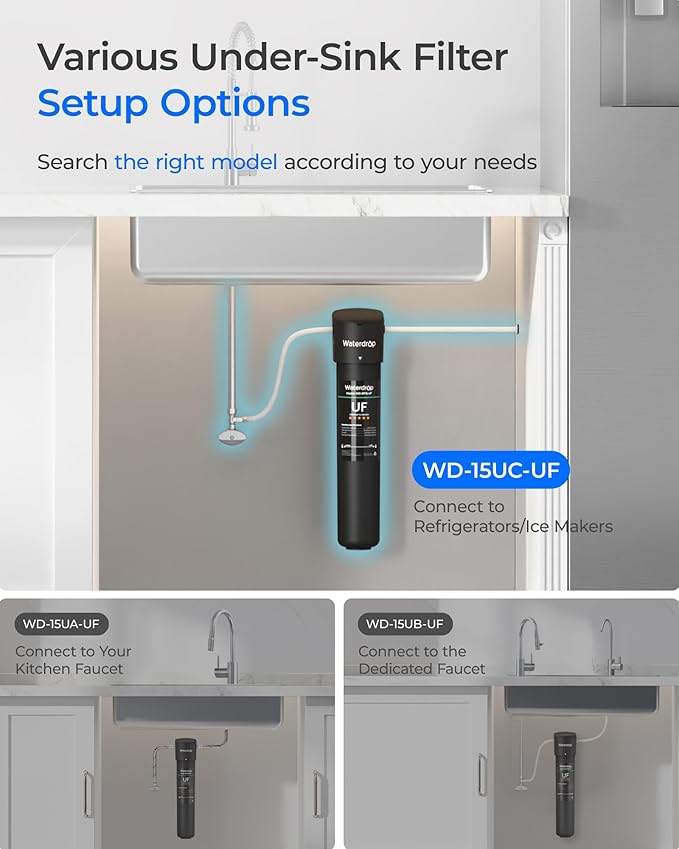 Waterdrop 15UC-UF 0.01μm Inline Water Filter for Refrigerator, 19K Gallons, In Line Water Filter for Icemaker, Idea for Ice Maker, RV, Refrigerator, 1/4 inch Direct Connect, NSF/ANSI 42 Certified