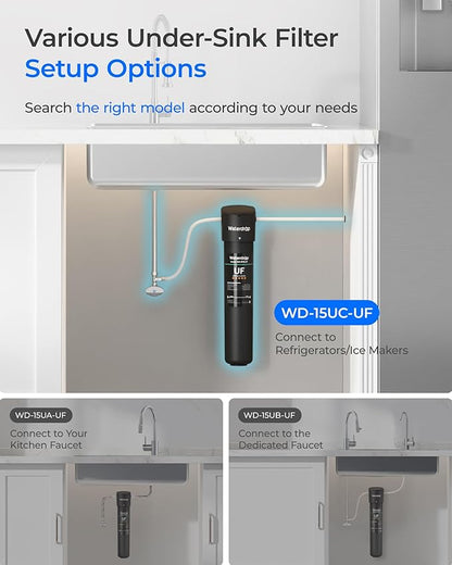 Waterdrop 15UC-UF 0.01μm Inline Water Filter for Refrigerator, 19K Gallons, In Line Water Filter for Icemaker, Idea for Ice Maker, RV, Refrigerator, 1/4 inch Direct Connect, NSF/ANSI 42 Certified