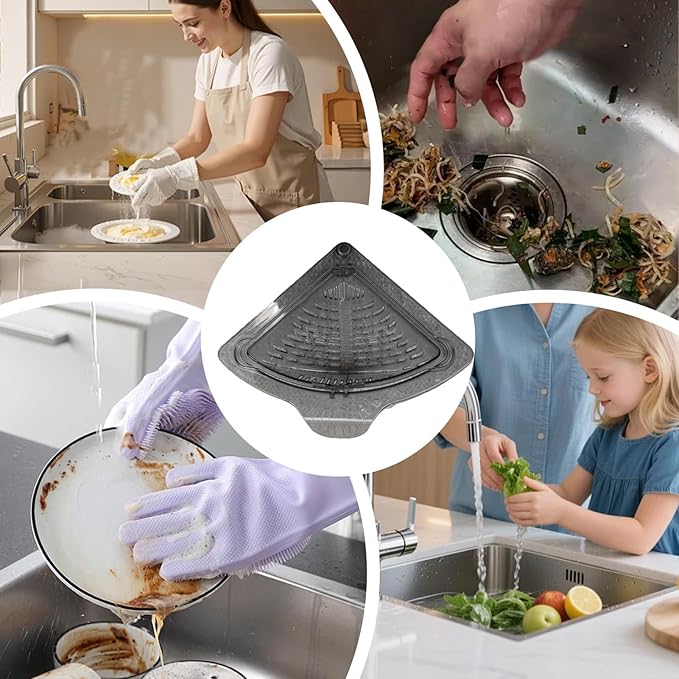 Corner Sink Drain Basket - Magnetic Food Waste Draining Catcher for Rinsing | High-Grade Mesh with Powerful Suction, Triangular Scrap Trap, Basin Cleanup Tools for Washing, Straining, Sorting and Peel