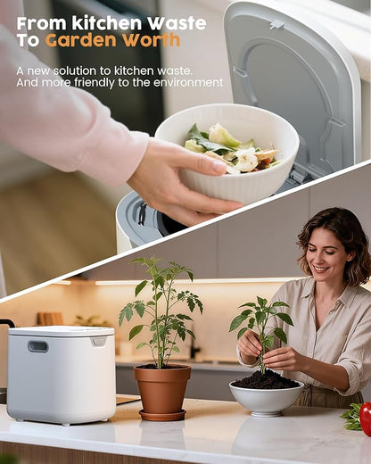 COWSAR 2.5L Electric Composter for Kitchen, Smart Compost Bin for Countertop with 2 Carbon Filters/Auto-Cleaning/LED Display, Indoor Compost Bin with Low Noise, Odor-Free Compost Machine