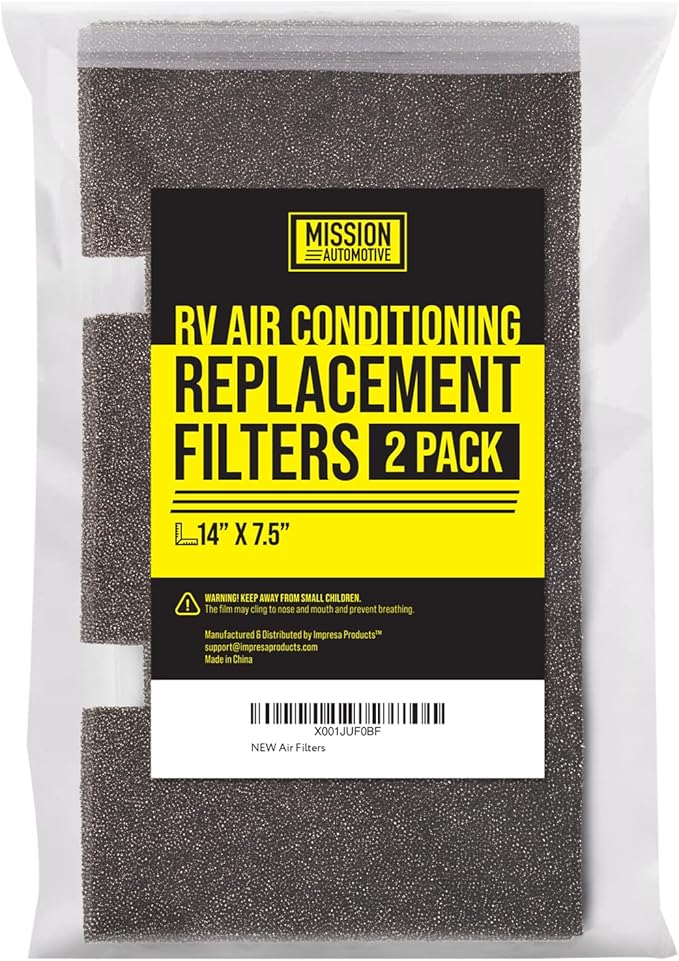 Mission Automotive RV AC Filter Replacement Pads - Washable PPI Foam & Reusable Air Filter - Compatible with Dometic Duo Therm 3313107.103 & 3105012.003 & RV Essentials - 14 x 7.5 In, Pack of 2