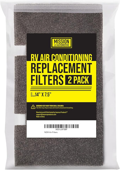 Mission Automotive RV AC Filter Replacement Pads - Washable PPI Foam & Reusable Air Filter - Compatible with Dometic Duo Therm 3313107.103 & 3105012.003 & RV Essentials - 14 x 7.5 In, Pack of 2