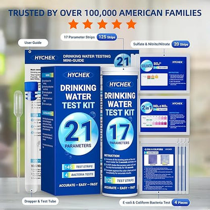 21 in 1 Accurate Drinking Water Testing Kits, 145 Strips + 4 Bacteria Tests, Well and Tap Water Test Kit, Home Test Strips for Lead, Fluoride, Chlorine, Hardness, pH, Iron, Copper, and More