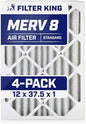 Filter King 12x37.5x1 Air Filter | 4-PACK | MERV 8 HVAC Pleated A/C Furnace Filters | MADE IN USA | Actual Size: 12 x 37.5 x .75"