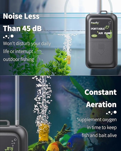 Pawfly Aquarium Battery Air Pump 40 GPH Oxygen Pump for 5 to 30 Gallon Fish Tank Portable Aerator Pump for Outdoor Fishing and Fish Transportation, Battery Not Included (Accessories Inside The Pump)