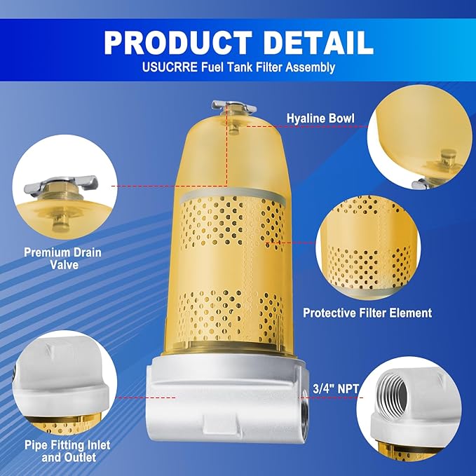 3/4" NPT Top Cap 495 Bowl Fuel Tank Replacement for Gasoline and Diesel Water Separate 10 Micron Filtration Oil Filter Assembly with Wrench