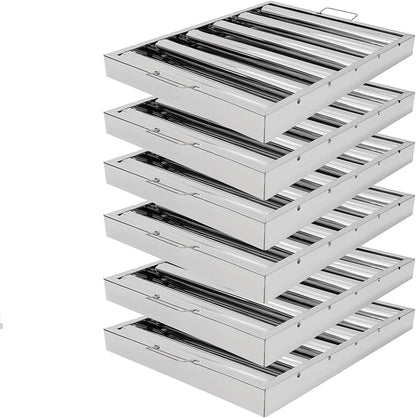 6Pcs 19.5W x 15.5H x 1.78TH Inch Commercial Hood Filters, 430 Stainless Steel 5 Grooves Hood Filters Restaurant Kitchen Exhaust Hoods for Grease Filter, Range Hood Baffle Filter