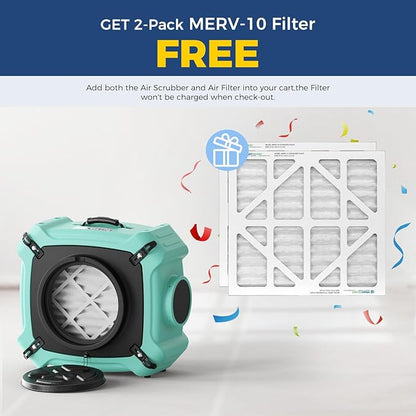 ALORAIR PureAiro HEPA Max 770 industrial Air Scrubber, 3-Stage Filtration System, GFCI Outlet, Negative Air Scrubber Water Damage Restoration Interior Decoration, Green