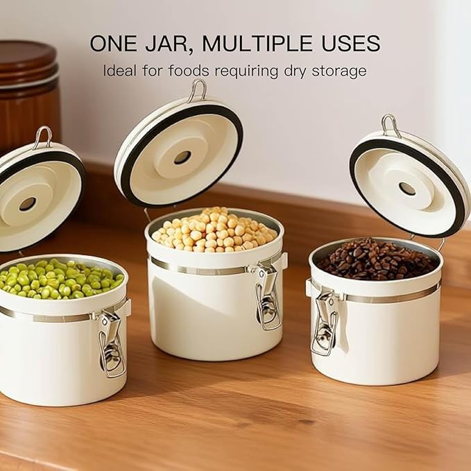 MEGAWISE Coffee Canister Stainless Steel – 1.2L Coffee Storage Container with CO₂ Release Valve & Date Tracker, Vacuum-Sealed Food Canister for Beans, Grounds, Tea, Sugar, Nuts