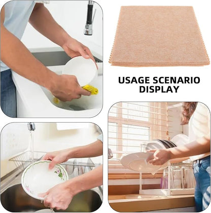 Happyyami 10pcs Loofah Dish Washing Towels 25x25cm Plant Kitchen Dishcloths Absorbent Oil-Resistant Utensil Scrubbers for Wet and Dry Use