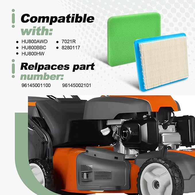 Air Filter with Cover Kit Compatible with Husqvarna HU800AWD HU800BBC HU800HW 7021R 8280117 Lawn Mower Replace 96145001100 96145002101