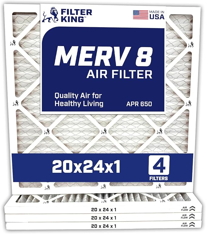 Filter King 20x24x1 Air Filter | 4-PACK | Carbon MERV 8 HVAC Pleated A/C Furnace Filters | MADE IN USA | Actual Size: 19.5 x 23.5 x .75"