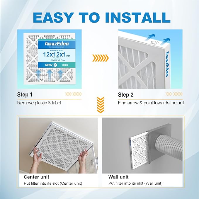 12x12x1 Air Filter 4 Pack MERV 8 Furnace HVAC AC Air Filters 12x12 Pleated for Home Dust Defense Replacement Filters MPR 600 FPR 5 (Actual Size: 11.81"x11.81"x 0.79")