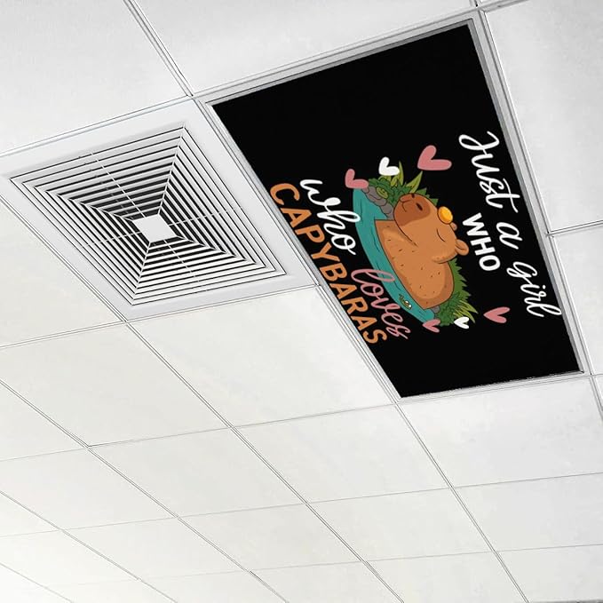6 Pcs Fluorescent Light Covers for Ceiling Lights Cute Capybara Gifts Hearts Nature Just Girl Who Loves Capybaras Decorative Magnets Light Filters for Office Home Classroom Must Haves 4’ x 2’