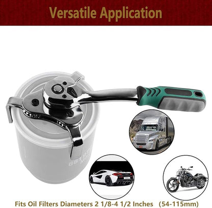 Moker Universal Oil Filter Wrench Adjustable, 3 Jaw Oil Filter Remover Tools fits Filters from 2-1/8 To 4-1/2 inches(54-115mm),w/Quick Release Ratchet, Oil Filter Change Set, Ideal for Engine Filters