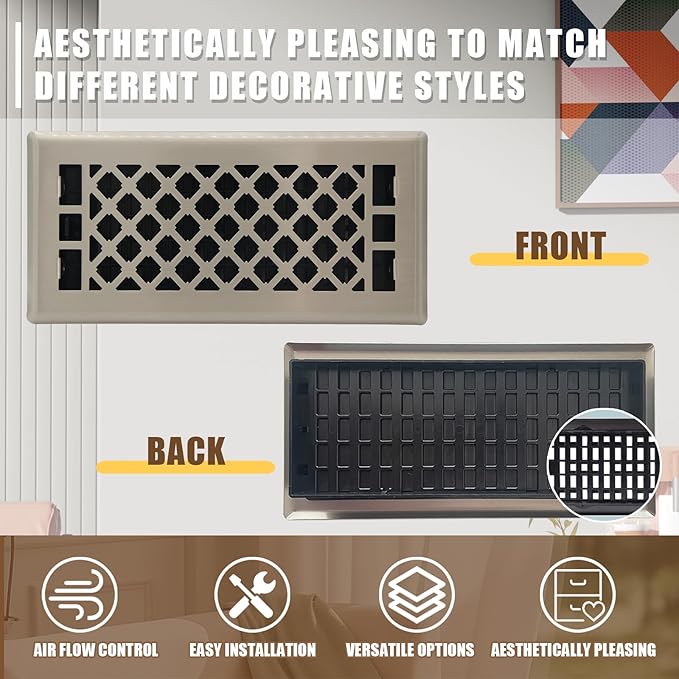 Floor Register AC Vents Brushed Nickel Color 4x10 Inch Air Vents Floor Vents Register Decorative Registers Grilles Air Vents for Floor Baseboard Register Vent