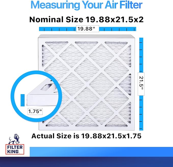 Filter King 19.88x21.5x2 Air Filter | 6-PACK | MERV 8 HVAC Pleated A/C Furnace Filters | MADE IN USA | Actual Size: 19.88 x 21.5 x 1.75"