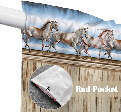 Western Horse Swag Valances for Windows, Farmhouse Wooden Grain Vintage Cowboy Barn Door Rod Pocket Kitchen Curtains Valance, Small Window Curtains Swag for Cafe Living Room, 2 Panels, 28x36 inch