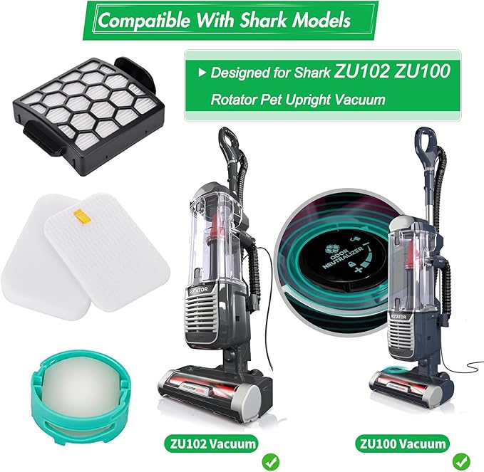 ZU102 Filter for Shark ZU100 Odor Neutralizer Cartridges for Shark ZU100 ZU102 Rotator Pet Upright Vacuum with PowerFins HairPro Odor Neutralizer, Replacement Parts # 1238FT60 & 1239FT60 & 1541FC3000
