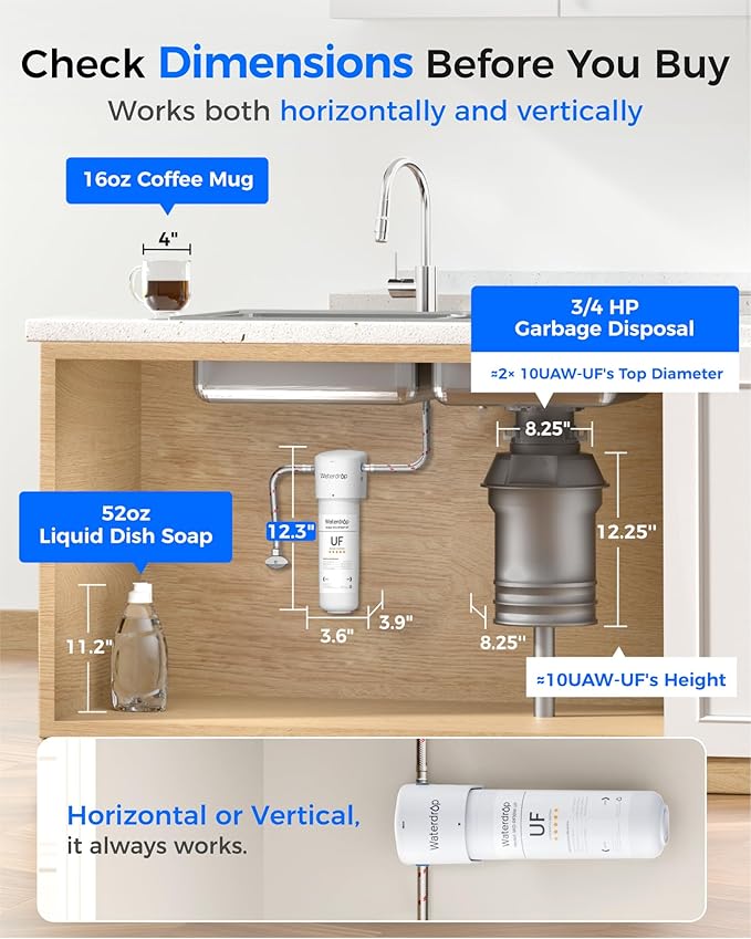 Waterdrop 10UAW-UF 0.01 μm Ultra Filtration Under Sink Water Filter System, 1 Year, Reduces Lead, Chlorine, Bad Taste & Odor, Direct Connect to Kitchen Faucet, USA Tech