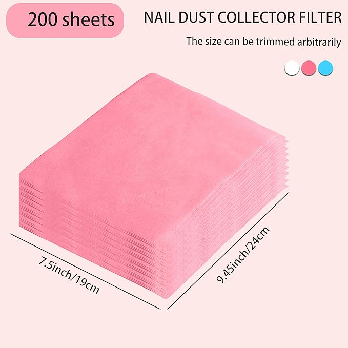 200 Sheets Nail Dust Collector Filter Paper Disposable Nail Dust Filters for Most of Nail Dust Collector Machine Nail Vacuum Dust Collector for Nail Salon Nail Supplies Accessories (pink)