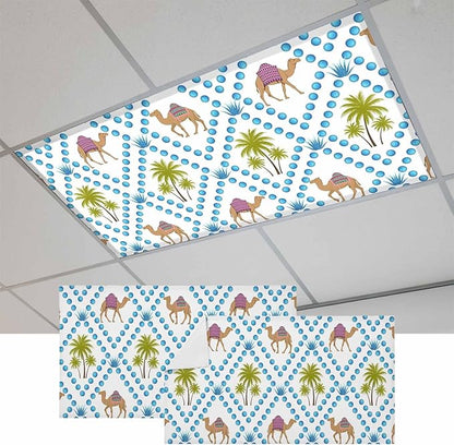 2 Pack Fluorescent Light Cover, Camels Palm Trees Light Covers for Ceiling Lights, Tropical Desert Animal Plants Polka Dot Magnetic Lights Filters Ceiling Shade for Classroom/Office - 4 x 2 Feet