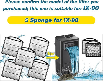 TARARIUM Aquarium Turtle Tank Filter 5pcs Low Water Level Power Filter Replacement Sponge Clip for IX-90 Filter