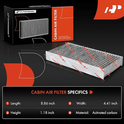A-Premium 2-PC Cabin Air Filter w/Activated Carbon Compatible with Honda & Acura Model - Civic (01-05), CR-V (02-06), Element (03-11), CSX (06), EL (97-00 02-05), RSX (02-06)