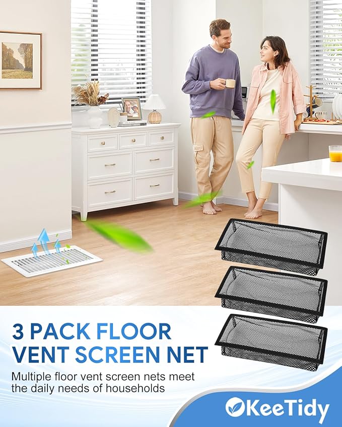 Floor Vent Screen Net, 4" x 10" Air Vent Screen Filter Mesh Catches Toys Snacks Pet Hair and Pet Food, Keeps Bugs Out for Home, 3 Pack
